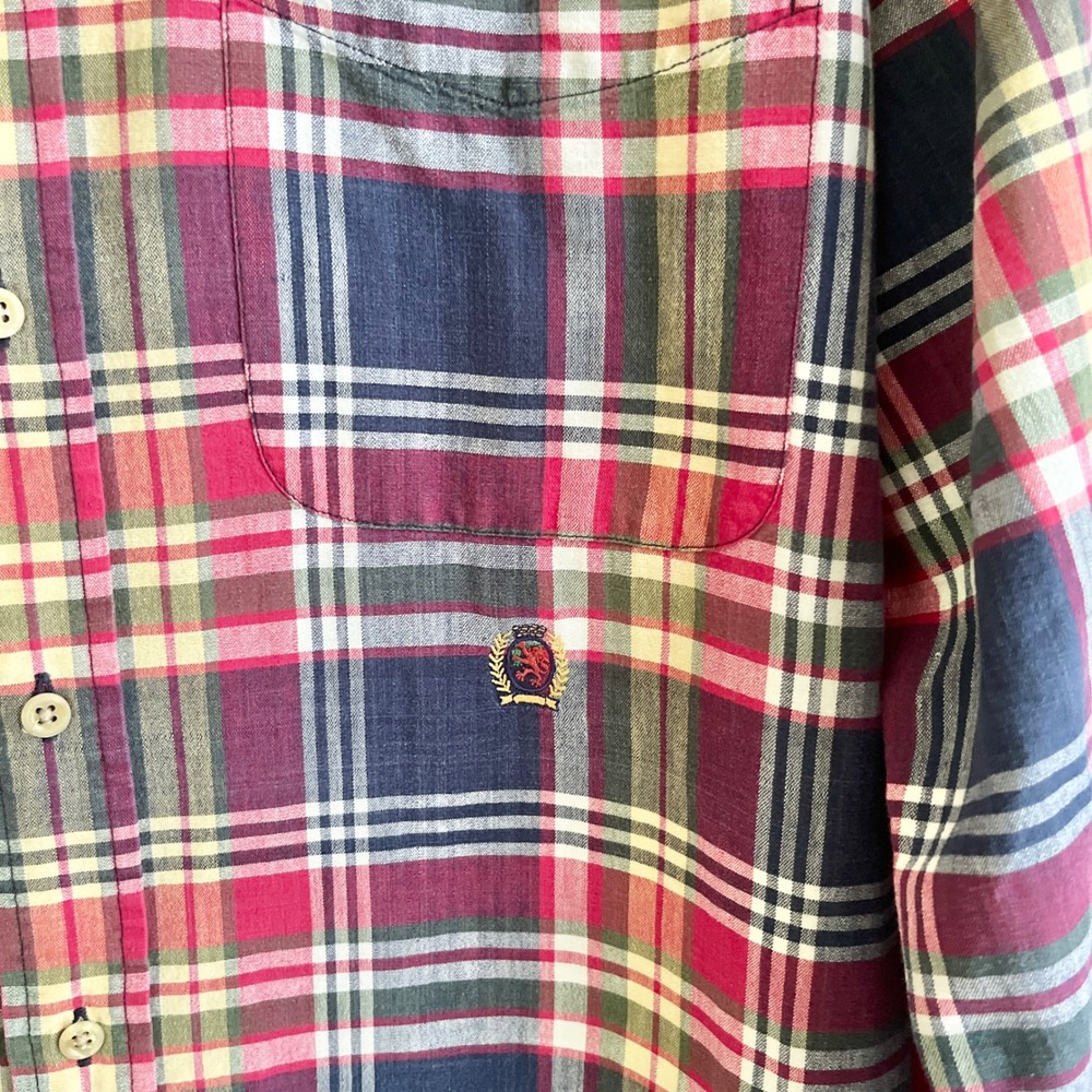 Vintage Tommy Hilfiger Button Up Shirt Men's Medium Plaid 100% Cotton Preppy Top - Picture 9 of 12